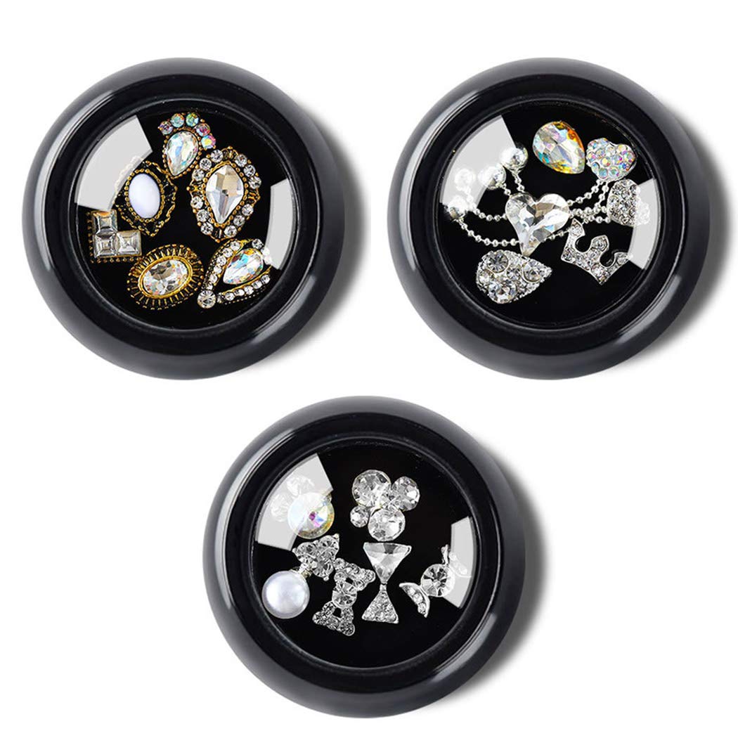 Sethexy 3 Boxes 3D Bling Crystal Rhinestone Nail Art Accessories Jewels Decoration DIY Crafts Gems Alloy Art Nails Tips Design (Set D)