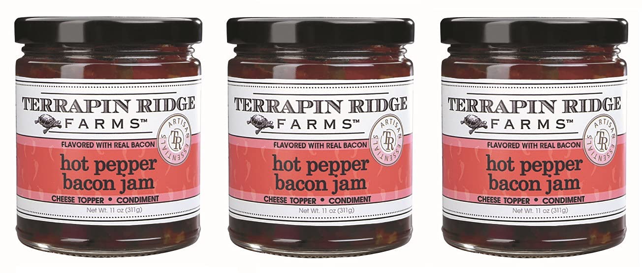 Terrapin Ridge Farms Hot Pepper Bacon Jam – Sweet & Spicy Spread with Real Bacon & Jalapeño – Gourmet Condiment for Cheese, Meats, and Appetizers – 10.5 oz Jar