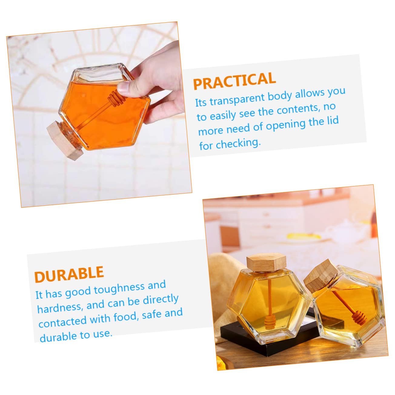 BRIGHTFUFU Honey Pot Glass Jar with Dipper and Lid Honey Dispenser for Clean and Convenient Drizzle Transparent Glass for Easy Viewing and Cleaning for Home Kitchen Use