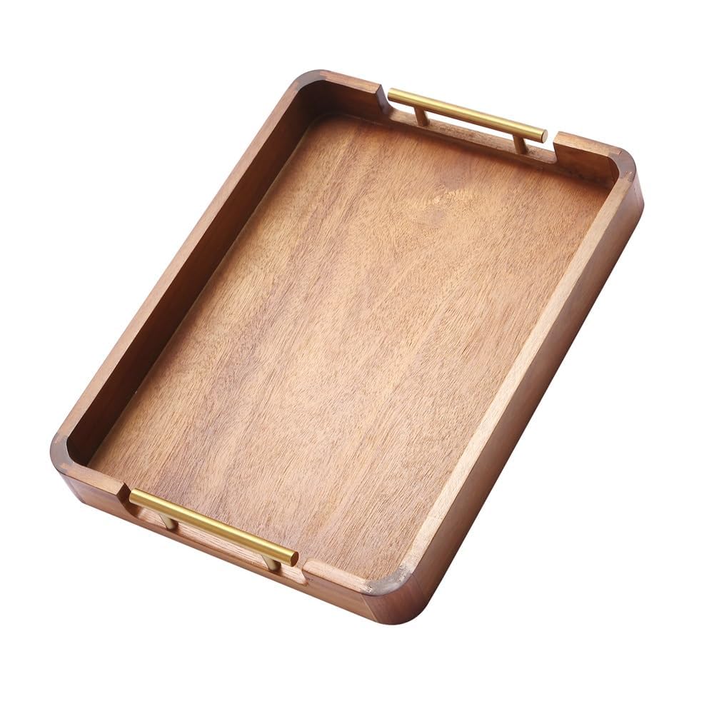 Wooden Serving Tray for Home and Kitchen | Acacia Wood Large Rectangular Tray with Handles for Resturant, Cafe, Breakfast, Multipurpose Organzier | (Food Safe Oil Finish) (Florence)-image-13