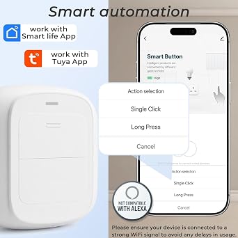 Smart Button Wireless Mini Switch Remote One Touch Button WiFi Wireless Switch, 2-Key 2-Way Control, Customized Actions, Lighting Multiple appliances Control via Smart Life APP