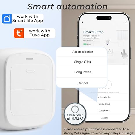 Smart Button Wireless Mini Switch Remote One Touch Button WiFi Wireless Switch, 2-Key 2-Way Control, Customized Actions, Lighting Multiple appliances Control via Smart Life APP