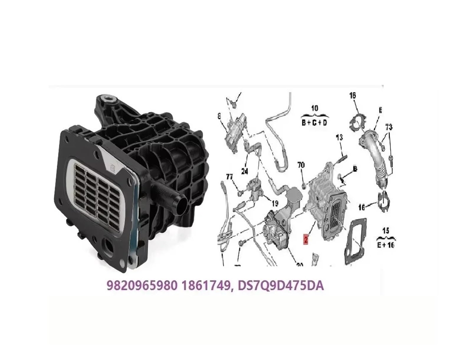 Recirculación Gases 1861749 Válvula Recirculación Gases Para Escape Para Citroen Para Peugeot Para Ford 2.0 Para Carcasa Refrigerador Válvula EGR Diésel DS7Q9D475DA AGR-Ventil