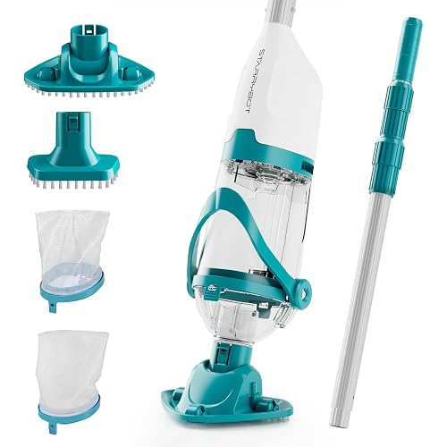 Hot Tub Vacuum, Pool Vacuum for Above Ground Pool with Telescopic Pole, 13.2 Gals/Min Powerful Suction, Handheld Pool Vacuum with 2 Brush Heads & 2 Filter Bags, 90Mins Runtime