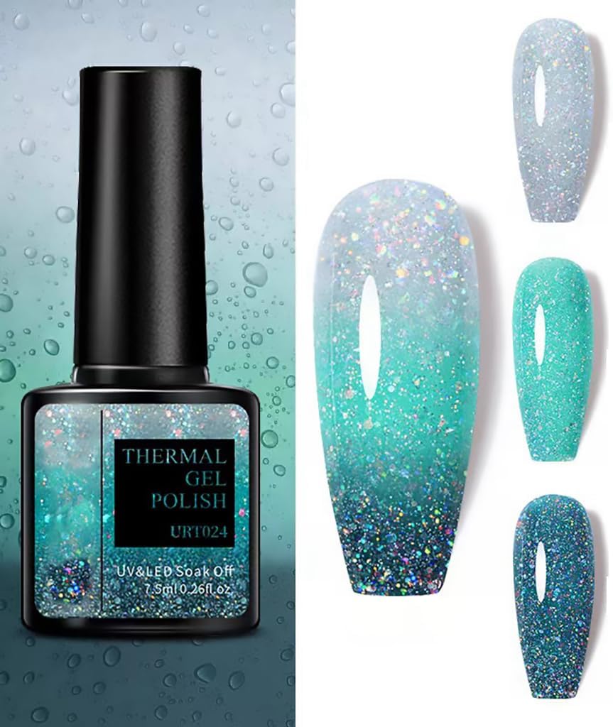 Colour Changing Gel Nail Polish, Gel Nail Polish with Thermal Temperature Color Changing Diamond Glitter Reflective nail Polish Long Lasting Glossy for DIY Nail Art Manicure at Home Salon (24#)