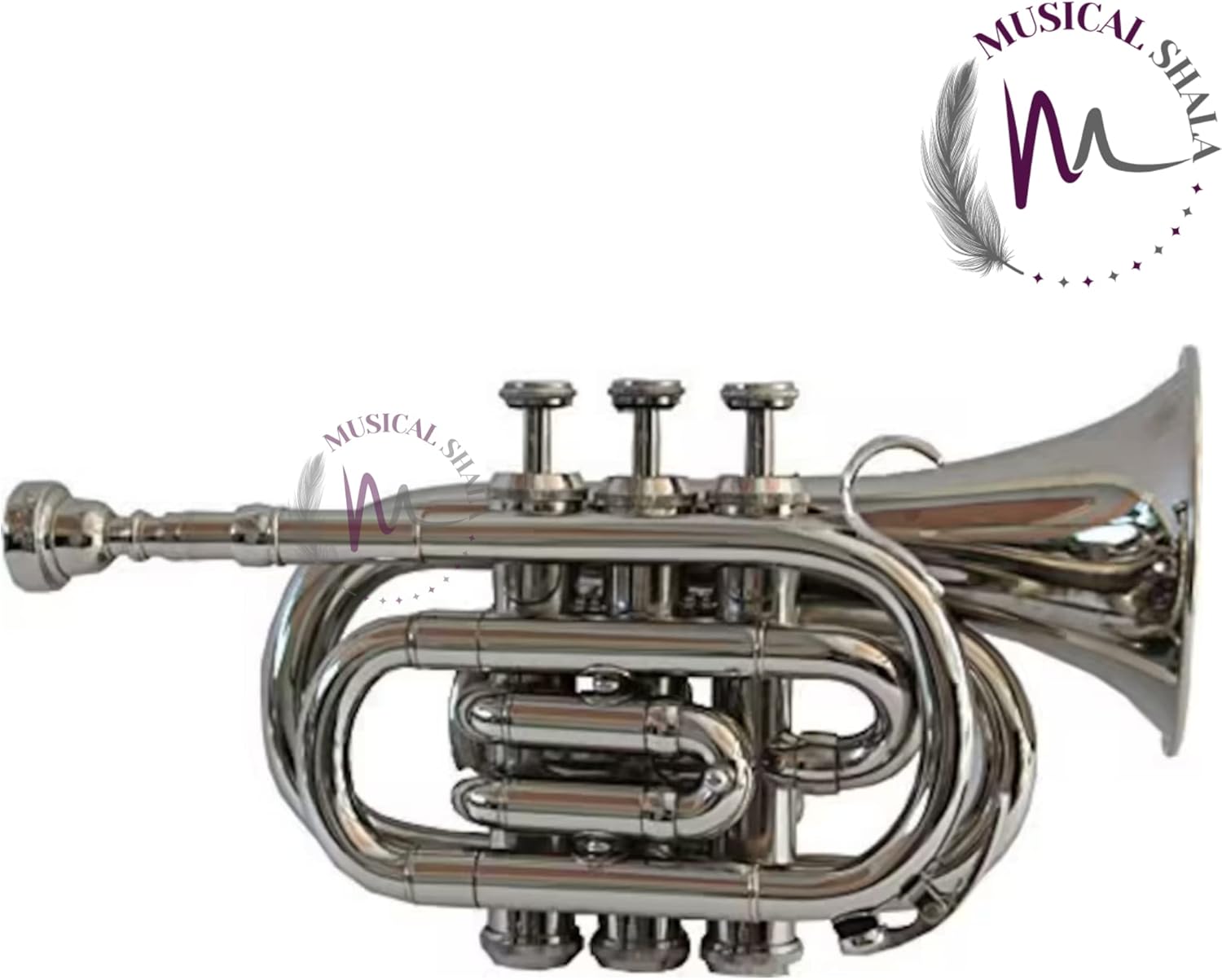 Musical Shala Bb Pocket Trumpet Nickel Finish Brass Body Musical Instruments Best For Begineer, Intermediate or Advanced With Free Hard Case, Mouthpiece, Spring Set, Pair Of Gloves : Musical Instruments