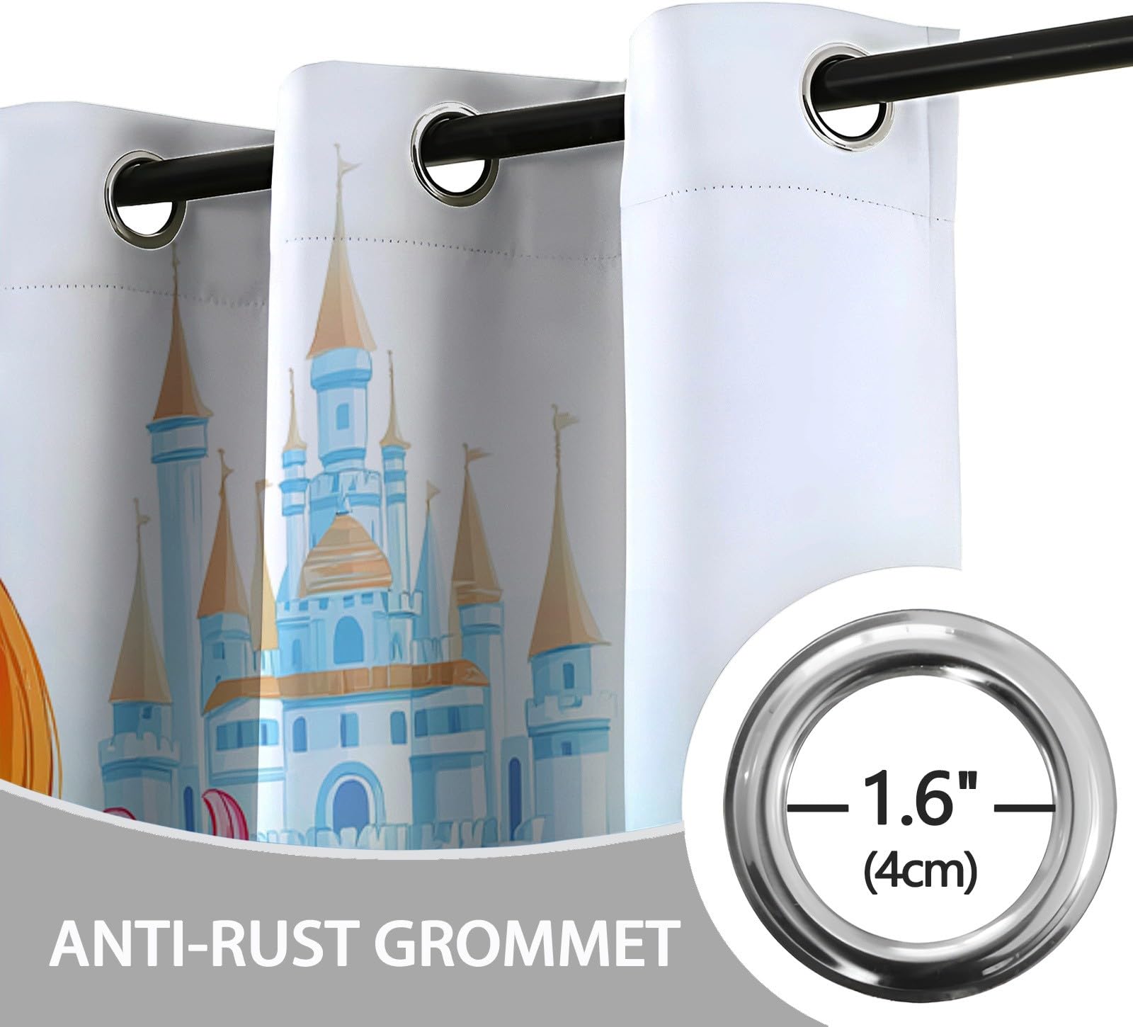 Lot De 2 Rideaux Occultant Licorne De Château De Dessin Animé Enfants Rideau à Oeillets Isolation Thermique, Blanc Salon Rideaux Occultants, pour Chambre Salon Maison Bureau L 91.5 X H 214 cm
