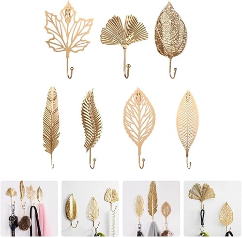Miniatura 9 de 7 ganchos de metal en forma de hoja, ganchos decorativos de pared, soporte para llaves de hierro, colgador de abrigos, ganchos para bolsos, armario,