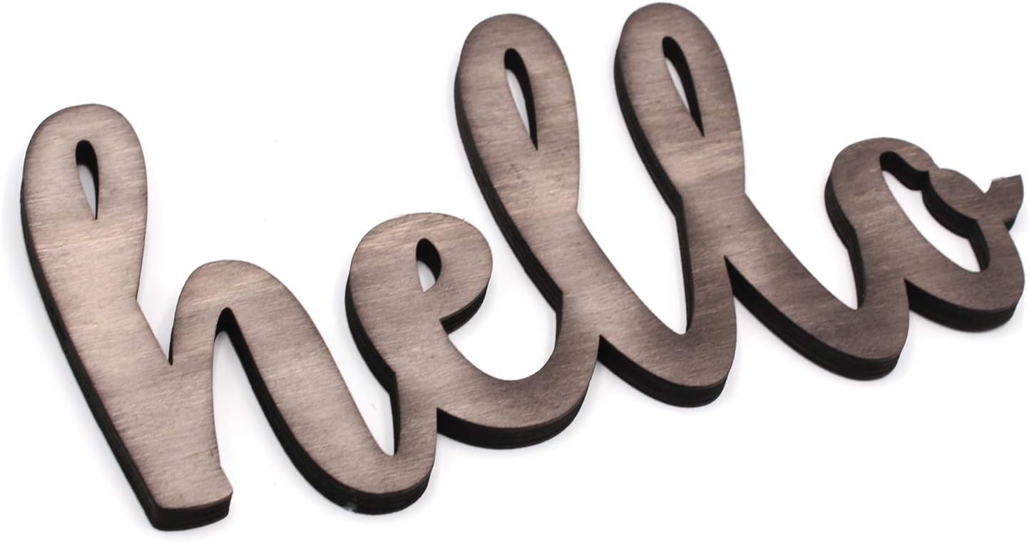 KU-DaYi Hello Cutout Wood Sign Home Décor Wall Art Decor Rustic Farmhouse Front Door Sign 12 Inch Long