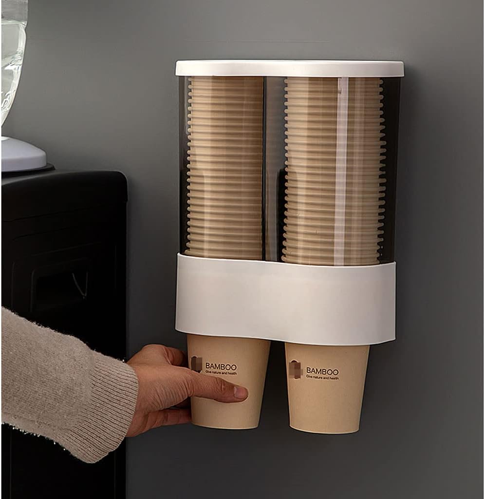 Bathroom Double Barrel Cup Dispenser Adhesive Wall Mounted Cup Holder Pull Type Water Cup Dispenser Fit Home Hospital Office Gym Holds 80 Cups Dispensador de Vasos Bracket