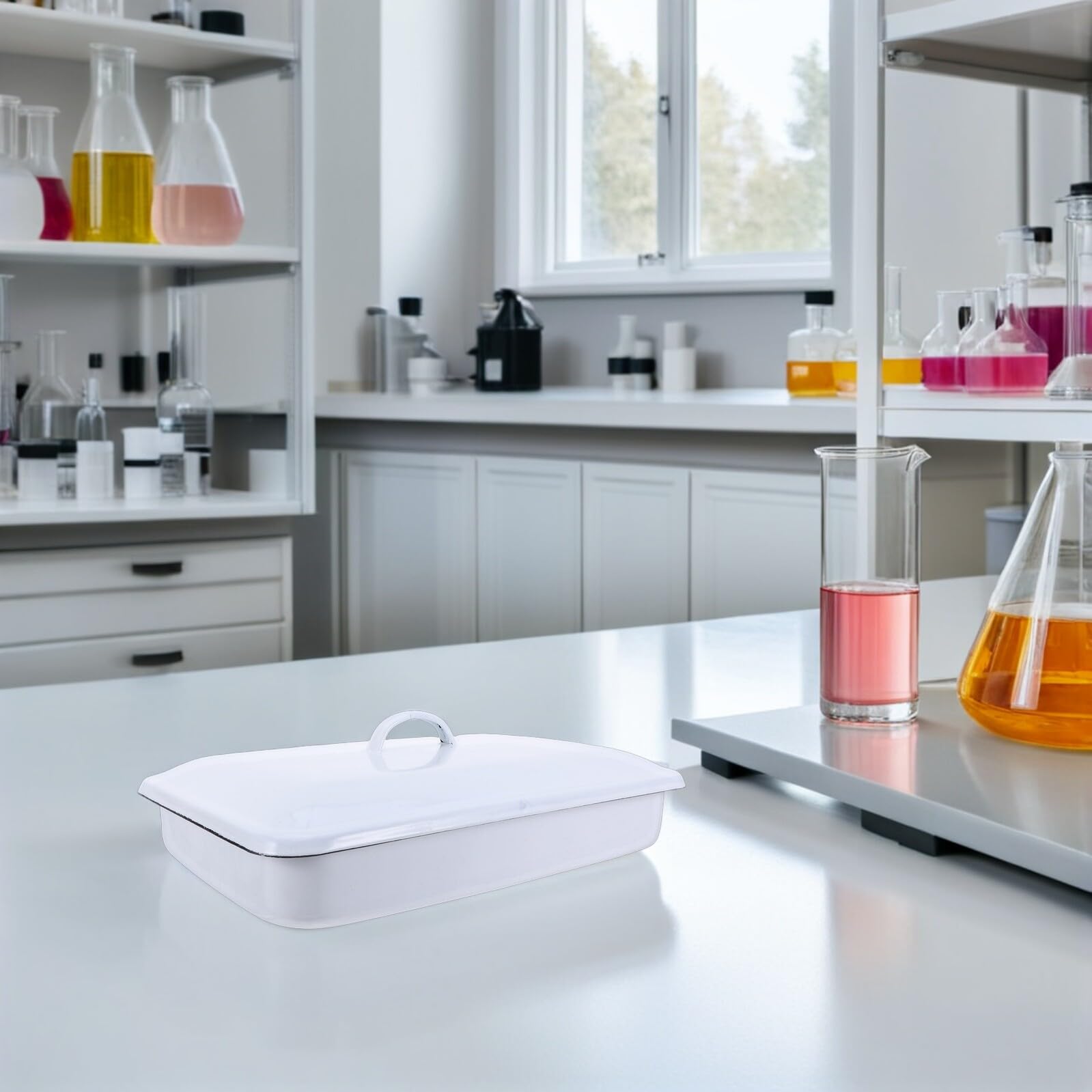 Cabilock Bandeja de Esmalte para Laboratorio Rectangular con Tapa Bandeja de Esmalte para Equipos de Laboratorio Instrumentos Médicos y Clasificación de Muestras Aula