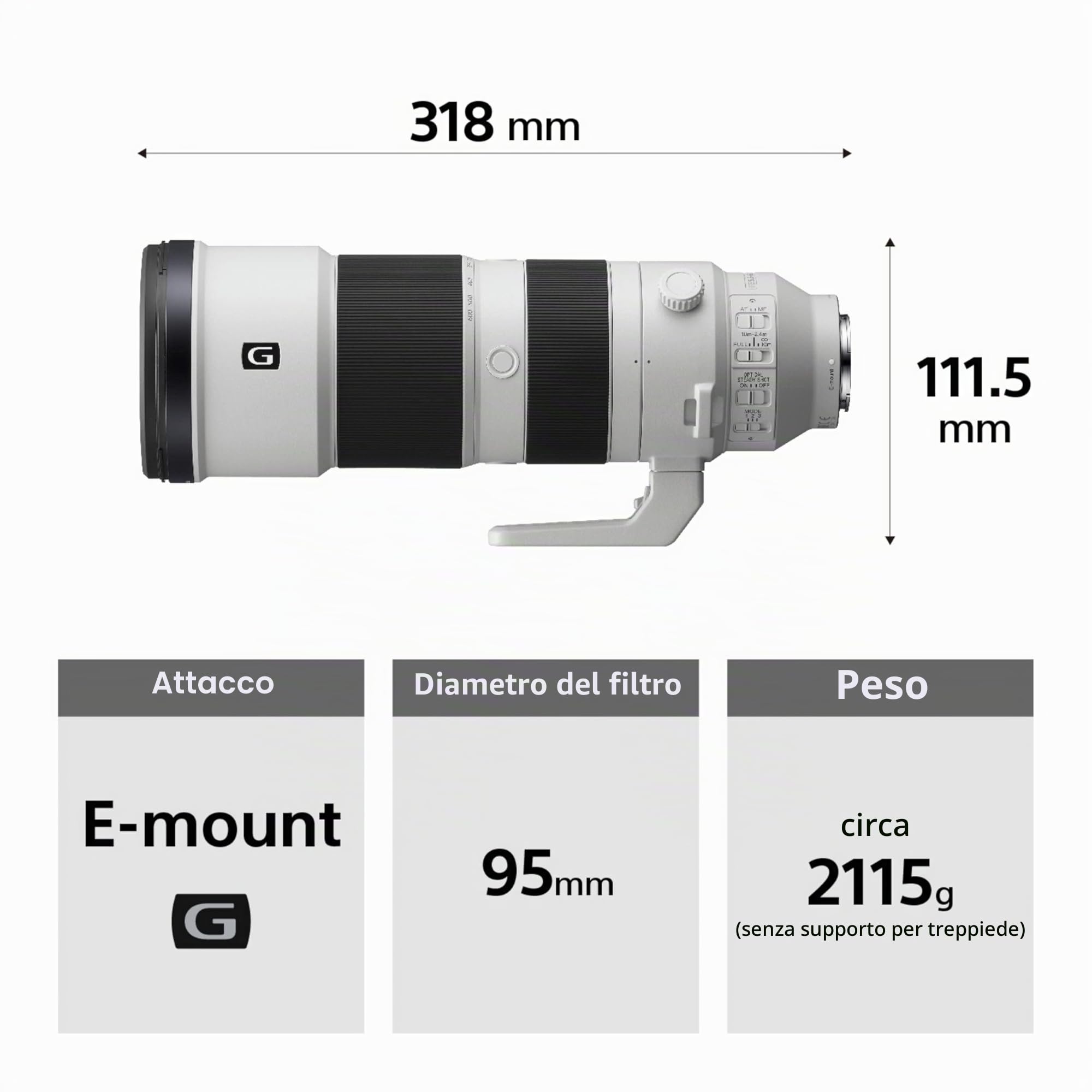 Sony SEL200600G – Teleobiettivo 200-600 mm F5.6-6.3 G per full frame e APS-C (ampia portata, attacco E-mount, ideale per sport e fauna selvatica, compatibile con la serie A7, ZV-E10, A6400, A6700)