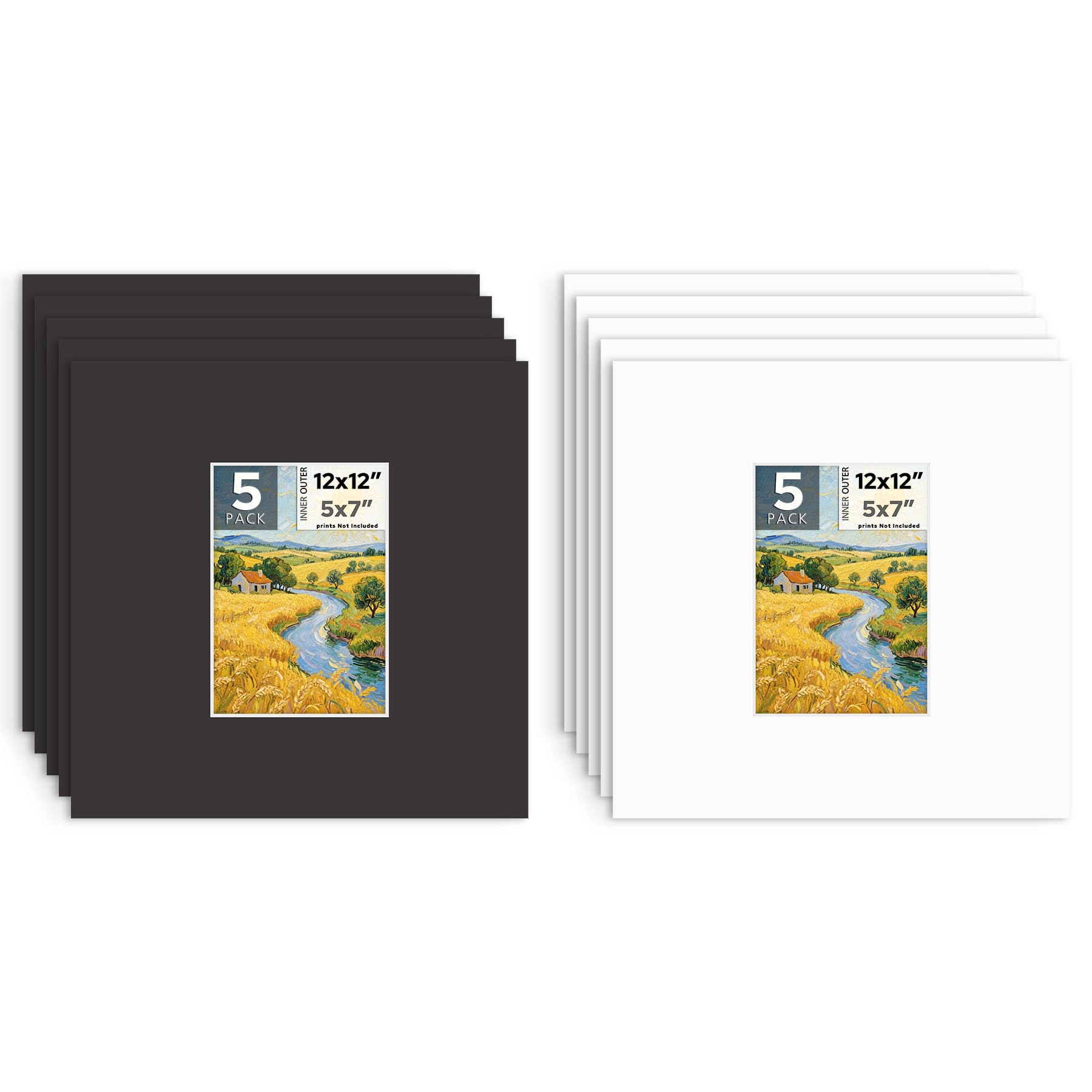 Mat Board Center, 10 Pack 12x12 Photo Mat for 5x7 Pictures, White &amp; Black