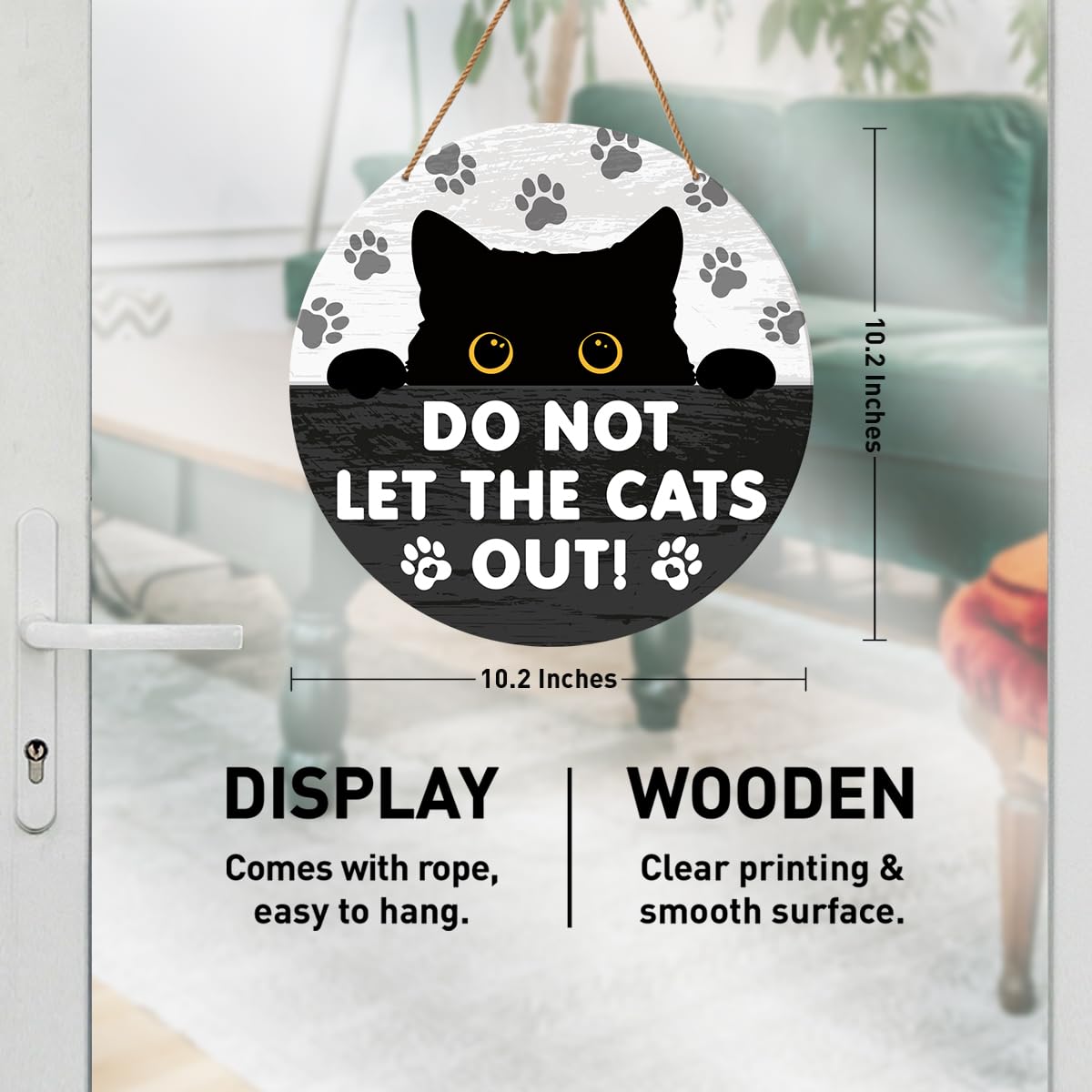 HSNBT Do Not Let Cat Out Door Sign, Cat Hanging Sign for Home Front Door Porch Beware of Cat Sign Rustic Wall Decorations Gift for Cat Mom Dad Lover Own