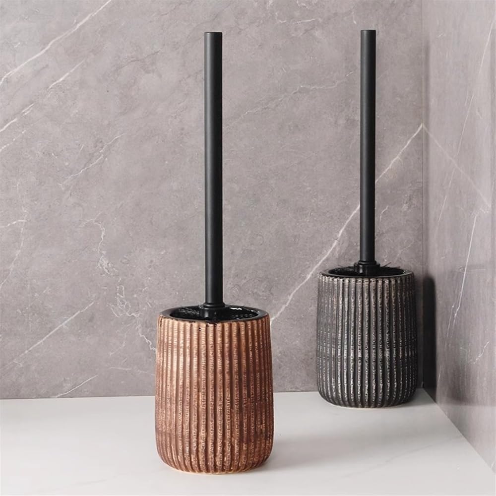 Toilet Brush Ceramics Vertical Lines Texture Toilet Bowl Brush Set with Metal Handle Toilet Brush and Holder