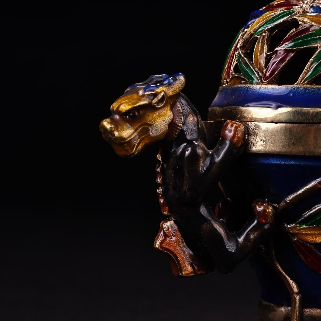 Incense Stick Holder Incense Burner Ornaments, Home Crafts, Antique Collection Decorative Incense Burner, Copper Incense Burner with Cover Incense Holder for Sticks