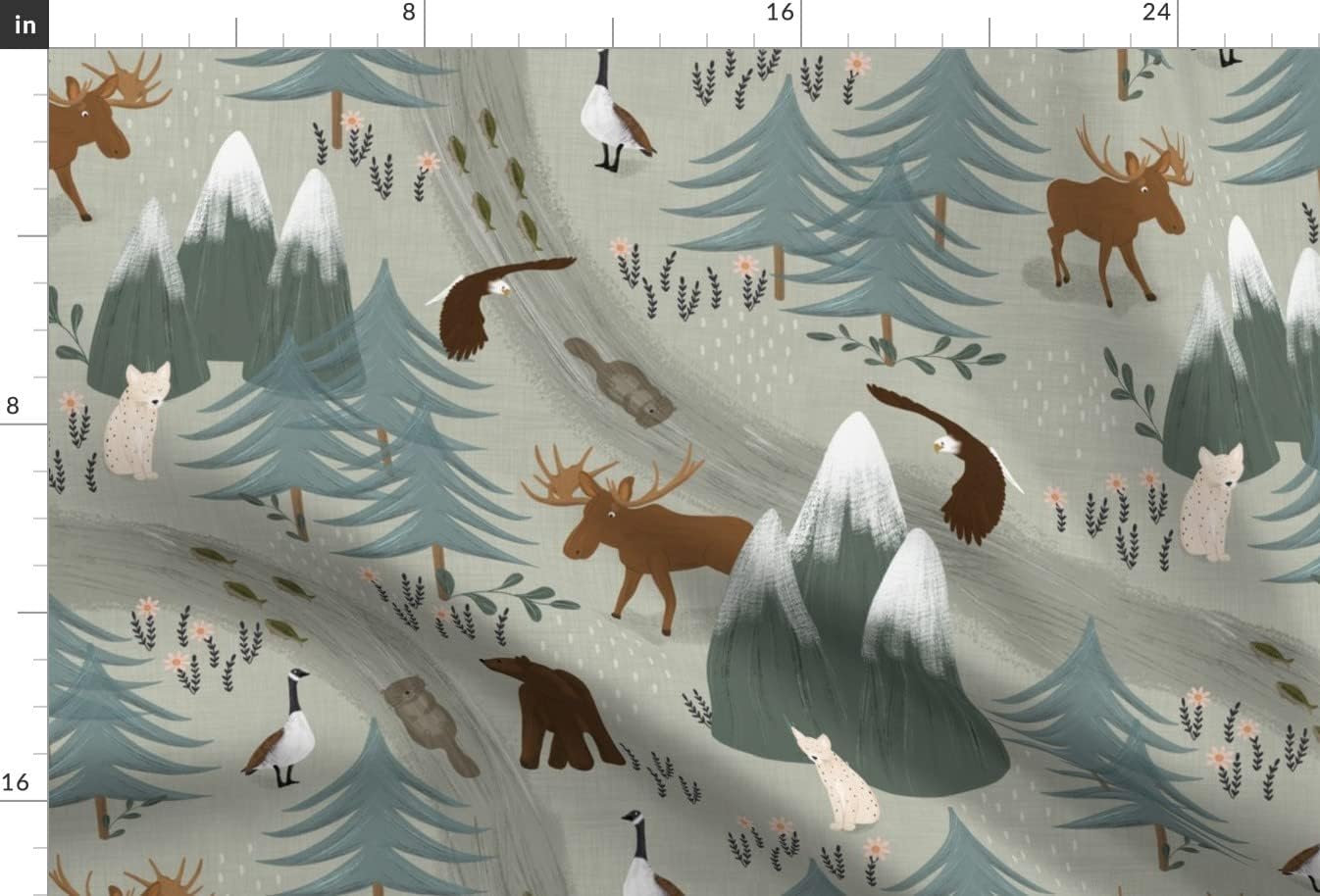Spoonflower Fabric - Canada Forest Winter Goose Moose Salmon Wildlife Printed on Upholstery Velvet Fabric Fat Quarter - Upholstery Home Decor Bottomweight Apparel
