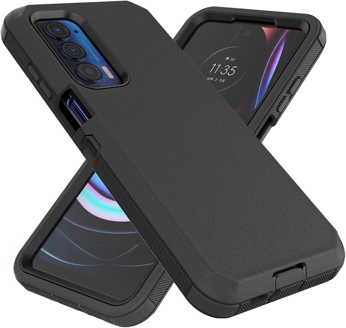 Heavy Duty Protective Case for Motorola Moto Edge 2021/5G UW - Dustproof, Shockproof 3 in 1 Rugged Phone Cover (Black)
