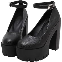 KOKOMOMO Womens Round Toe Platform Pumps Ankle Strap Mary Janes Chunky High Heels Goth Shoes