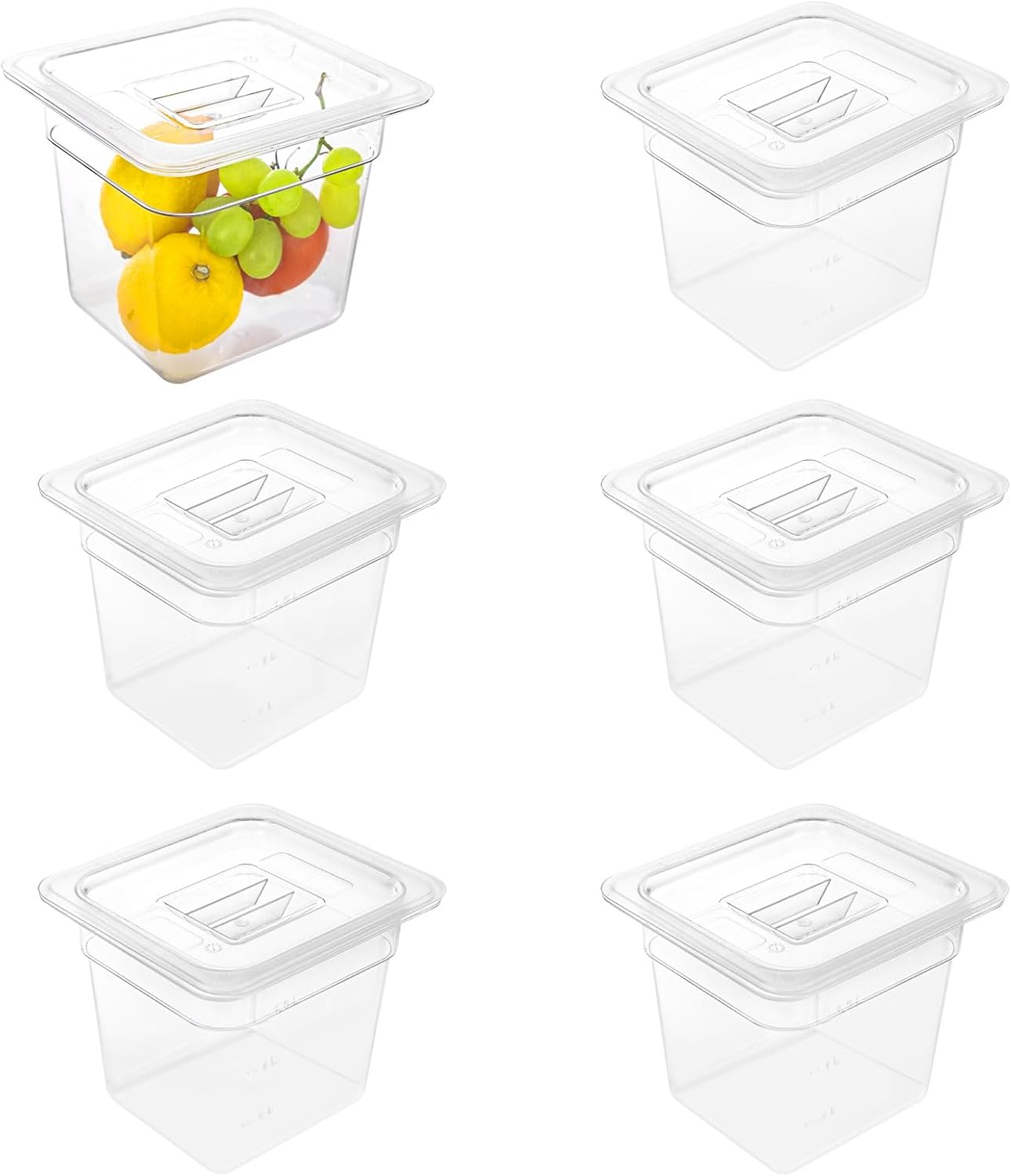 6 Pack 1/6 Size Food Pan with Lids,Stackable Freezer-Safe Meal Prep Containers for homes schools restaurants hotels -40°F to 212°F (1/6 size 2.5 inch deep, 1.1L/1.1QT)