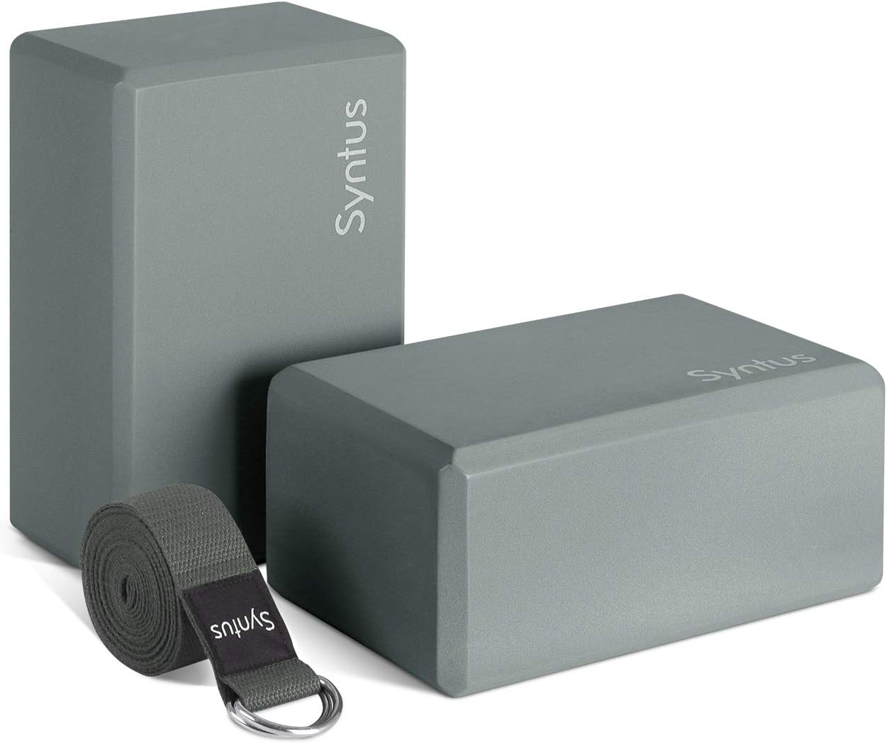 Syntus Yoga Block and Yoga Strap Set, 2 EVA Foam Soft Non-Slip Yoga Blocks 9×6×4 inches, 8FT Metal D-Ring Strap for Yoga, General Fitness, Pilates, Stretching and Toning Workouts