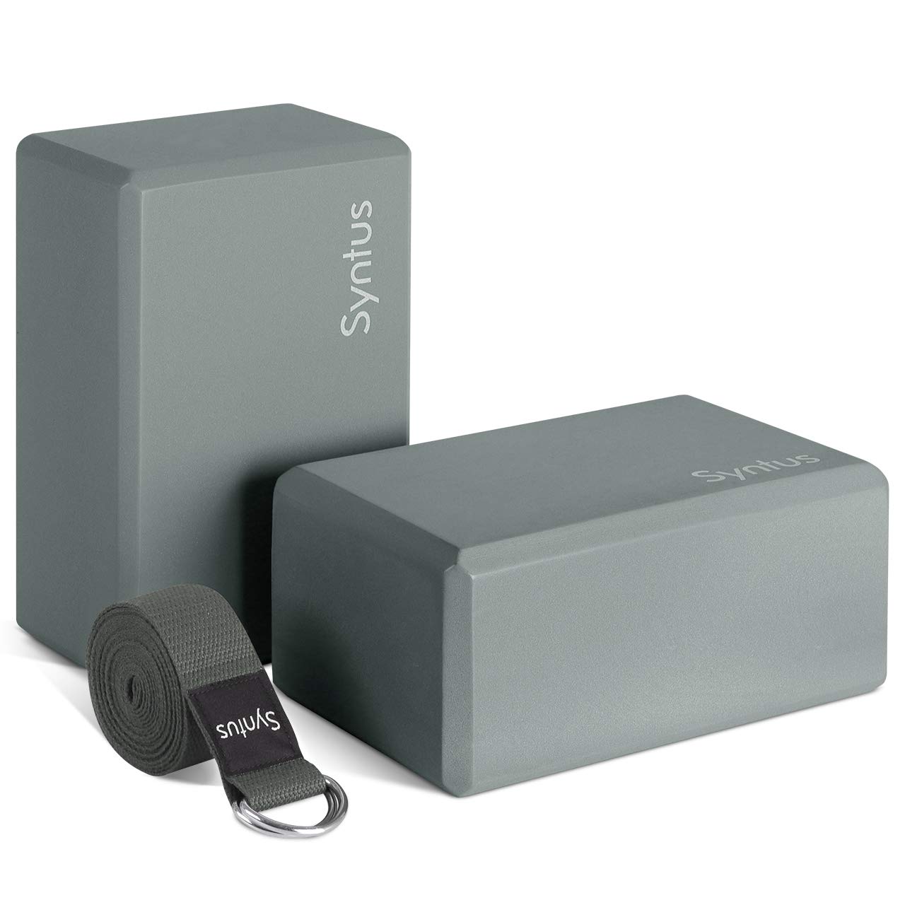 Syntus Yoga Block & Strap Set for Fitness, Pilates, Stretching and Toning | Natural Cork, EVA, 9×6×4 in, Eco-Friendly, Strong Support, Easy to Grip, Anti-Slip, Yoga, Pilates, Stretching Use Grey 2