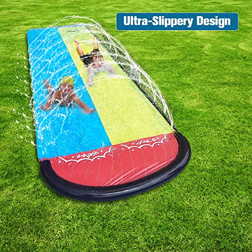 Ouyteu 16Ft Double Slip Slides, Heavy Duty Lawn Water Slide For Kids Adults With Sprinkler And 2 Inflatable Boards, For Backyard Yard Lawn Outdoor Summer Water Fun(Red) #TOP1