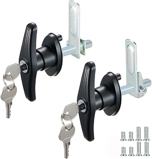 CZC AUTO Truck Cap Camper Shell T-Handle Lock Latch Set, Truck Bed Topper Door Locking T-Handle Replacement Kit, with 4 Matching Keys & 2 Screw Sizes