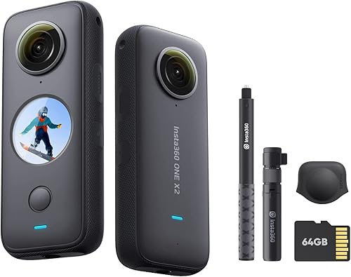 Insta360 ONE X2 - Cámara de acción impermeable de 360 grados, 5.7K 360, estabilización, pantalla táctil, edición de AI, transmisión en vivo, cámara
