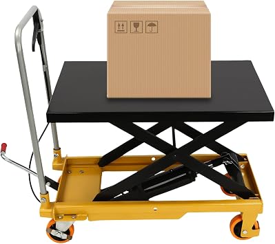 Hydraulic Lift Table Cart 500 LBs Capacity 28.5-Inch Lifting Height Cart Lift Table Cart with 4 Wheels Hydraulic Platform Truck Manual Scissor Lift Table for Factories, Warehouses