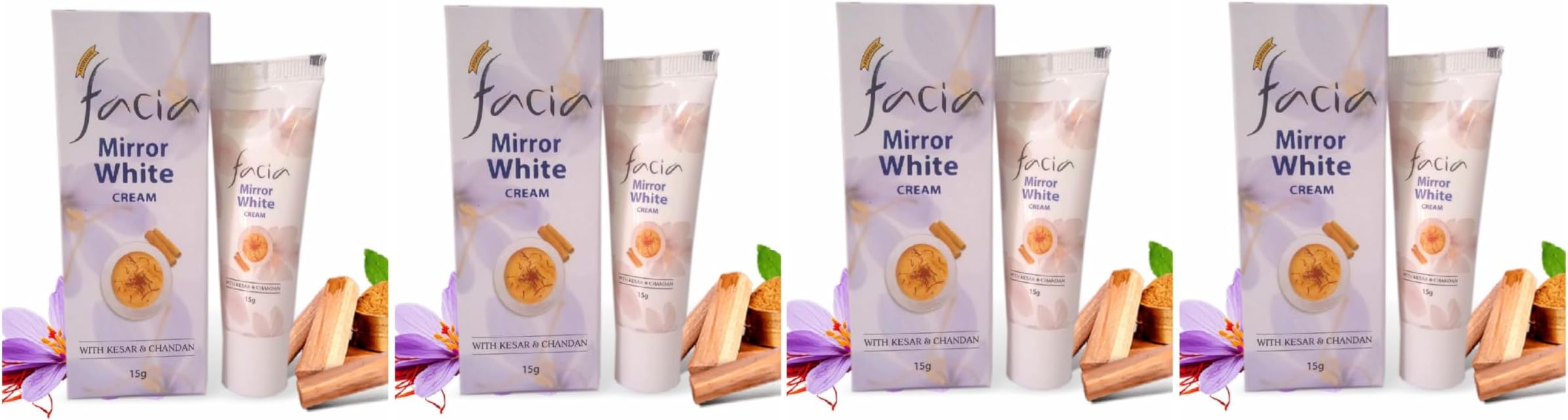 Facia Mirror White Cream With Kesar & Chandan- 15gm (Pack of 4)