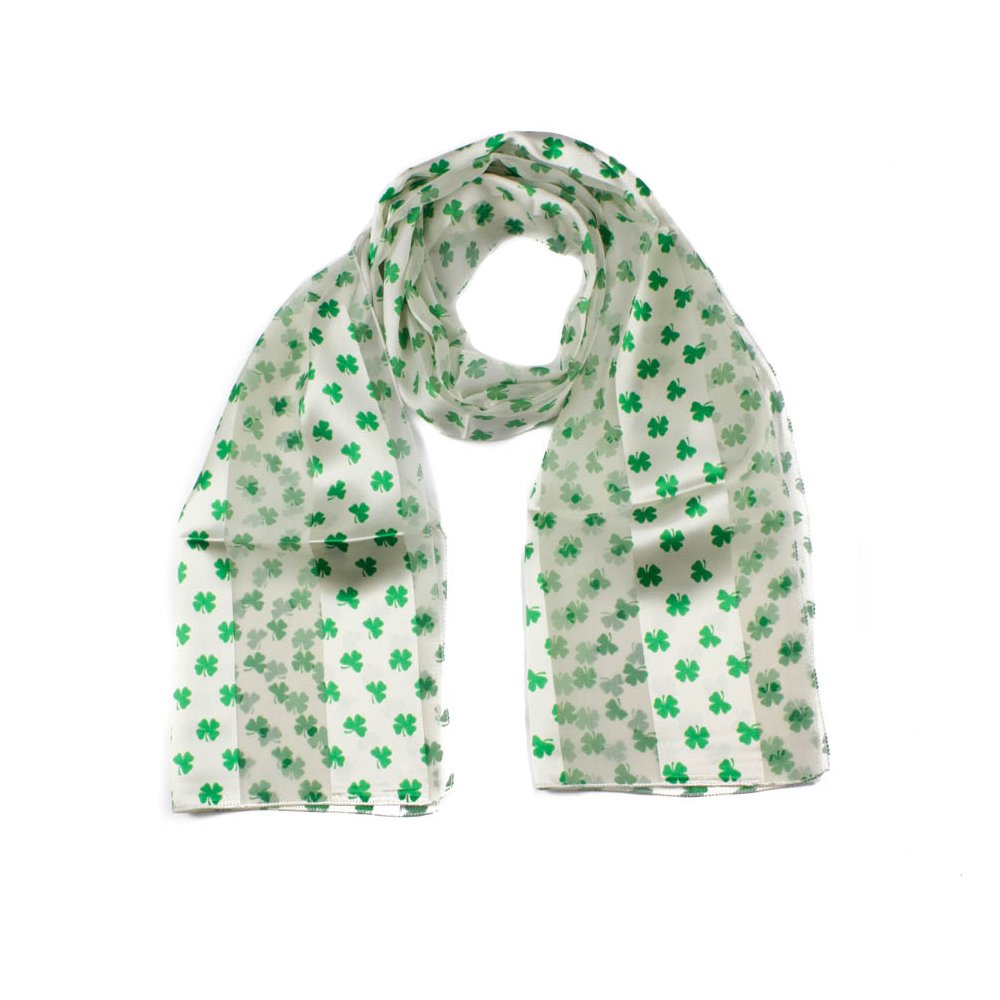 Mytoptrendz Women's Cream Mytoptrendz® Clover Scarf Neck Wrap For St Patrick Day Luck Shamrock With Small Green Four Leaf Clover Flower (Cream)