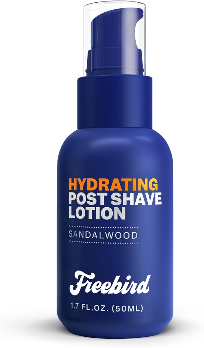 Freebird Post Shave Lotion for Men - 50mL Cooling Aftershave Gel with Natural Sandalwood Scent, Soothes, Moisturizes, and Protects Against Razor Burn, Dryness, Ideal for Sensitive Skin, Travel Size