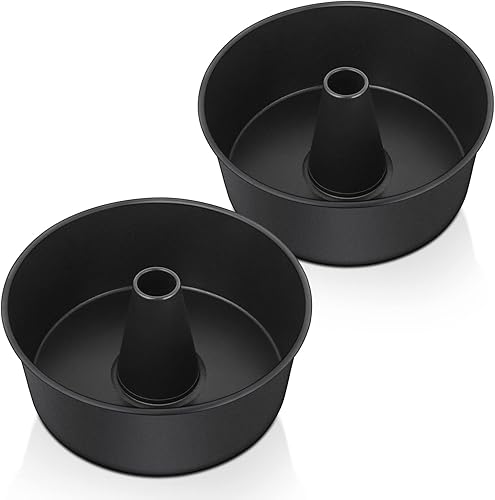 E-far Angel Food - Juego de 2 moldes antiadherentes de 10 pulgadas para hornear pastel de gasa, diseño de una sola pieza, fácil de liberar y limpiar
