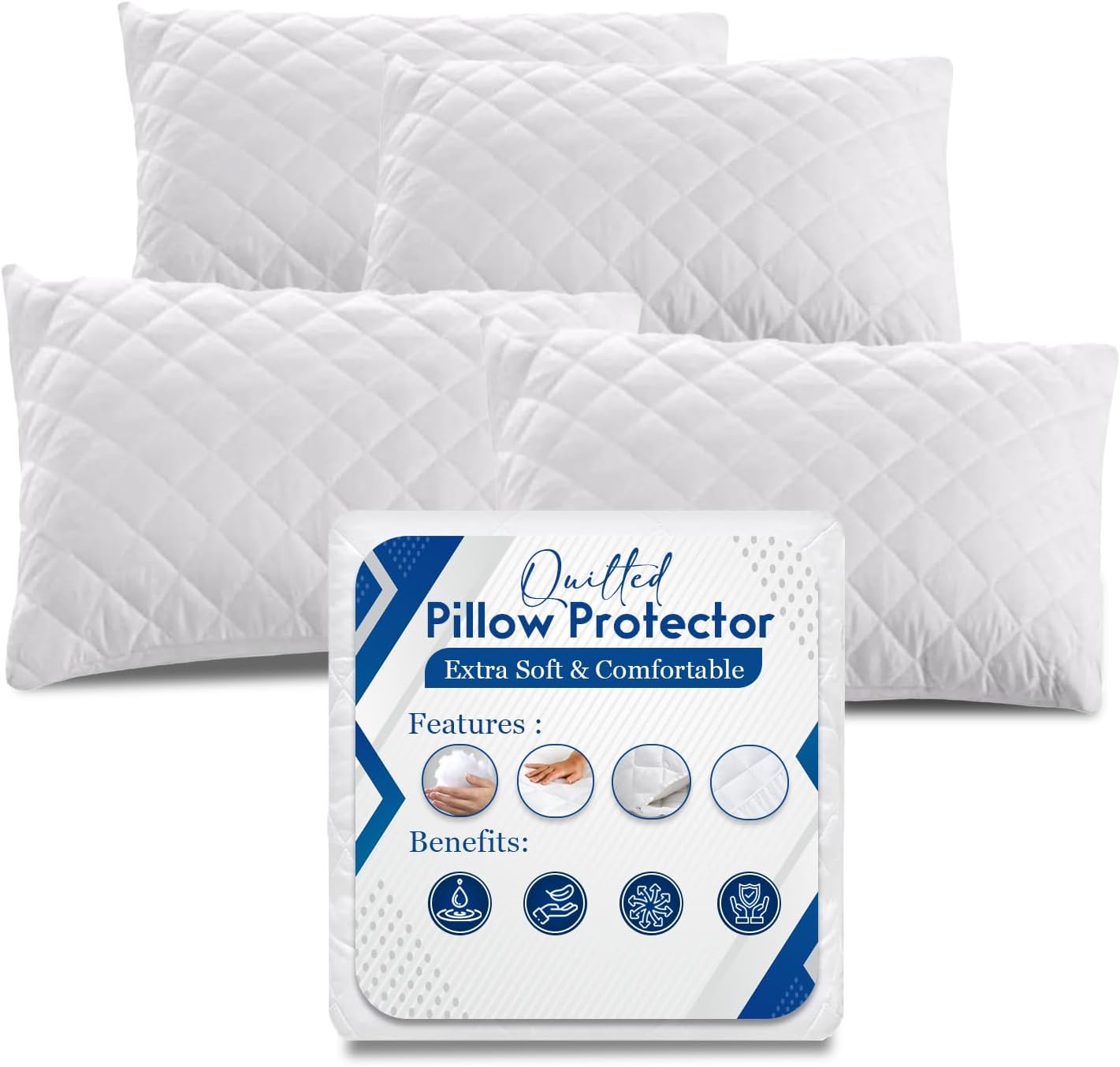 Pillow Protectors, Quilted Zipped Pillow Case 4 Pack, Ultra-Soft Microfiber & Machine Washable , Anti–Wrinkle and Hypoallergenic Pillow Cases 4 pack, 50 x75 cm