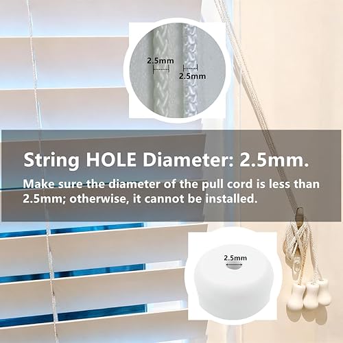 Miniatura 4 de 20 piezas de cordón de plástico blanco con borlas, pomos de cordón para ventanas de cortina romana