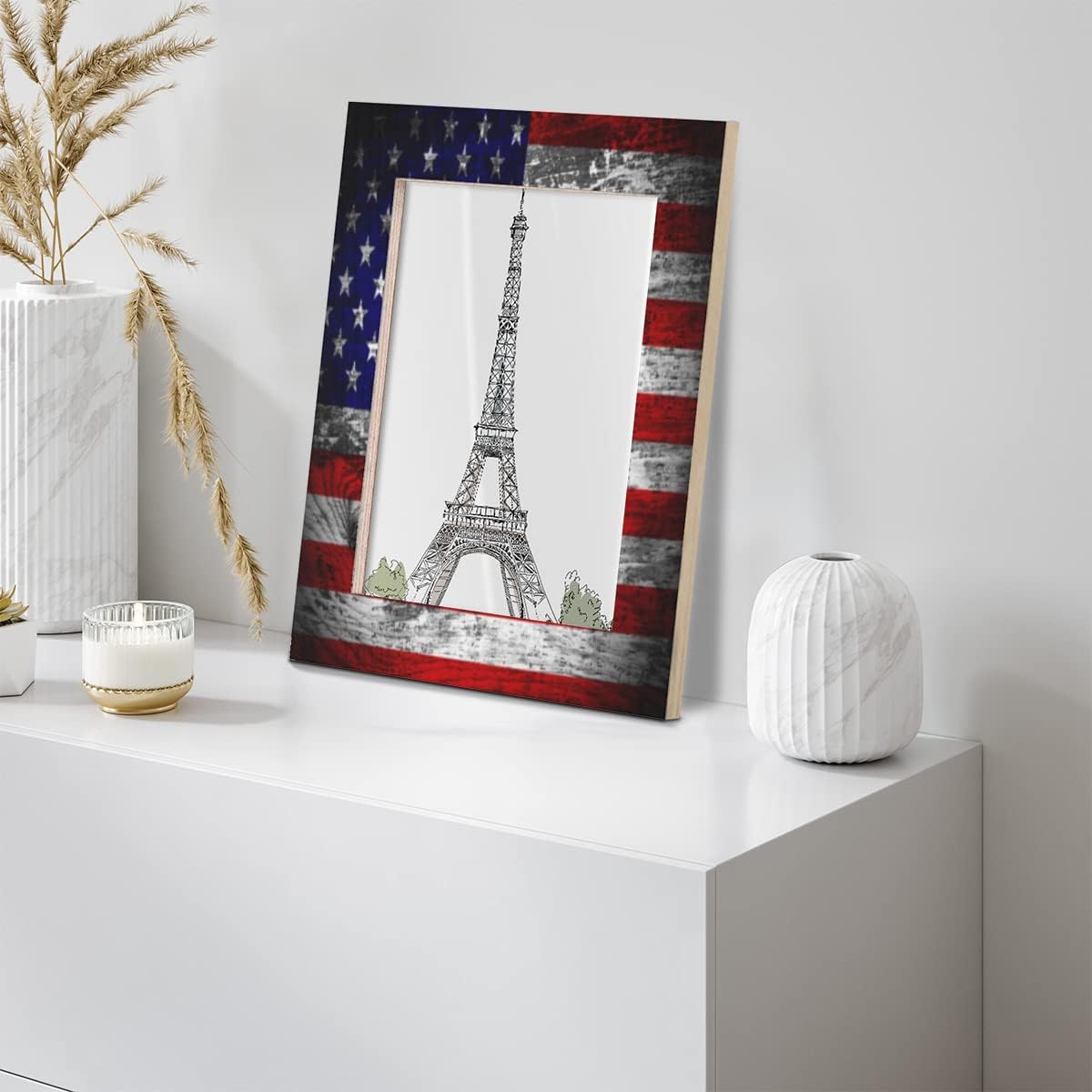 DXTKWL American Flag Picture Frames for 8 x 10 Photo, USA 4Th Of July Wood Wood Photo Frame with Stand Table Top Picture Frame for Wall Hanging Home Decoration Office Hotel Party