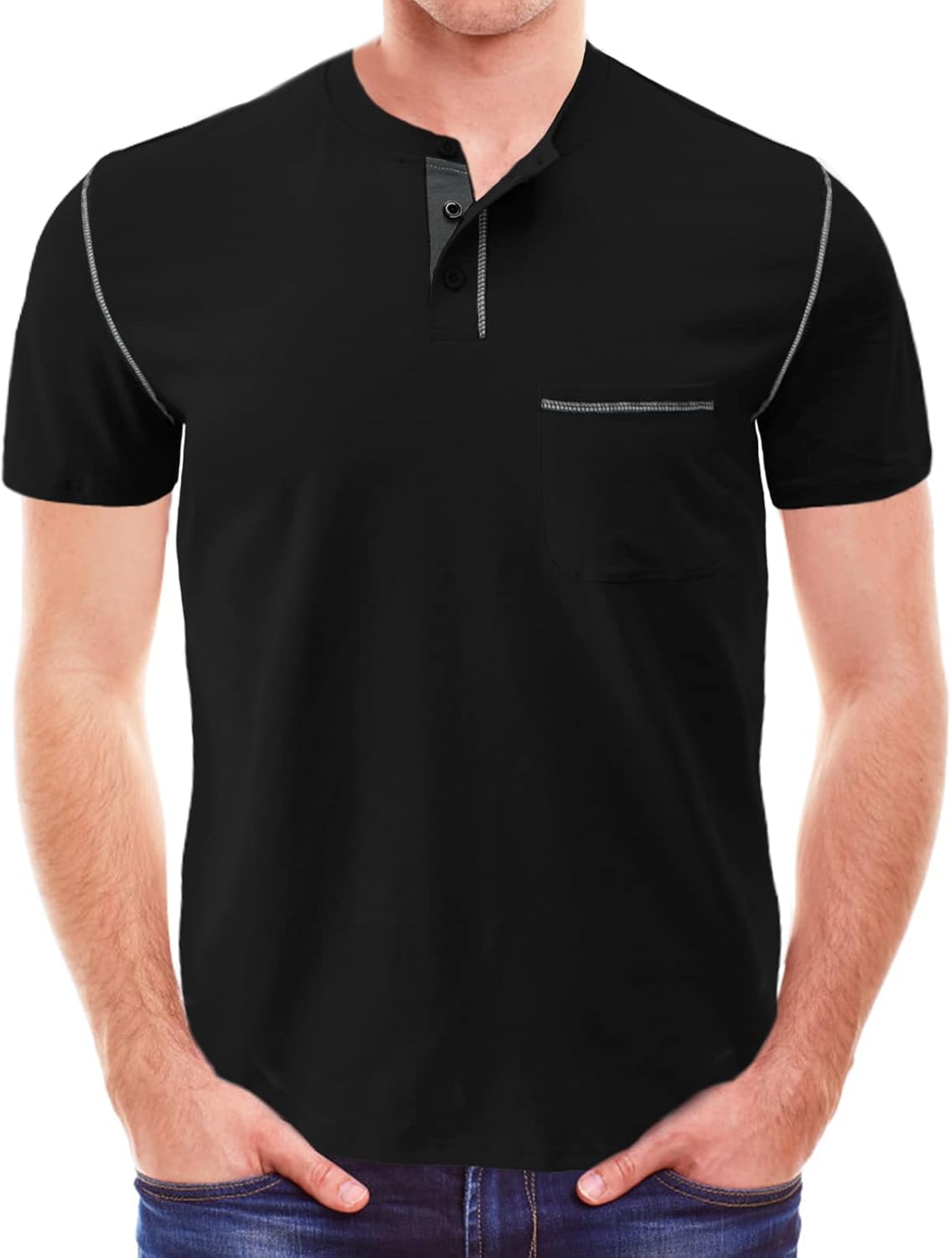 Mens Henley Shirts Short Sleeve Summer Tops, Men's Casual Classic Tees Cotton T Shirt with Front Pocket for Men - Image 7