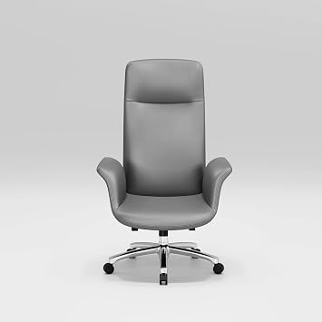 Office Chair with Wheels,Adjustable Executive Office Chair with Armrest,Ergonomic High Back Office Desk Chair, PU Leather Comfy Gaming Chair, Swivel Task Chair Grey
