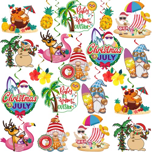 40Pcs Christmas July Hanging Swirls Decorations, No-Diy Christmas July Party Decorations, Mele Kalikimaka Christmas Decorations Flamingo Beach Tropical Hawaiian Christmas Decorations #TOP16