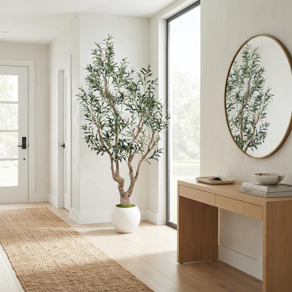 Artificial Olive Tree with White Pot - 7FT Faux Olive Tree for Home Decor