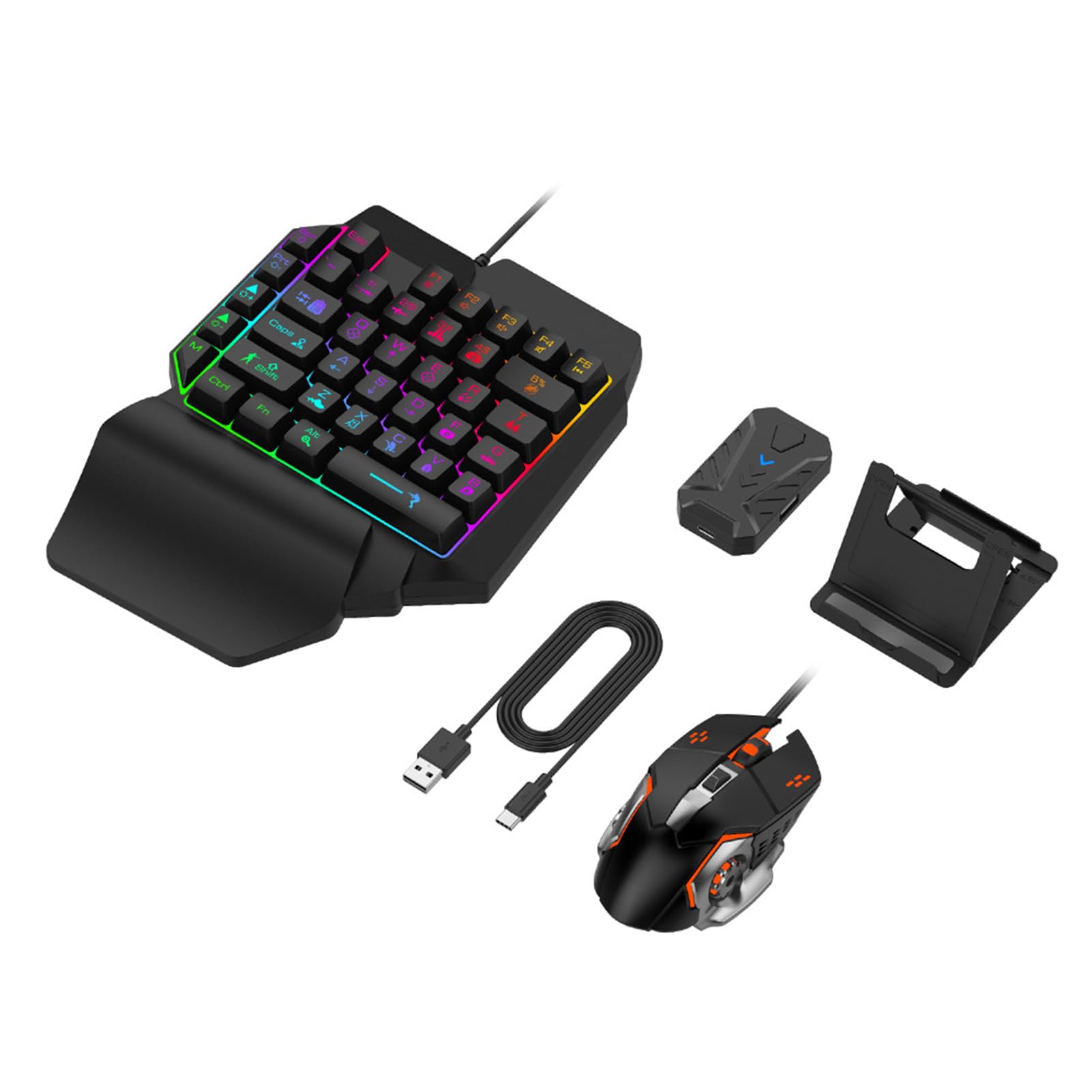 Combo Tastiera e Mouse da Gioco a Mezza Mano, Convertitore Mouse Tastiera Meccanica da Gioco 4 in 1, Tastiera Retroilluminata a LED a 39 Tasti Cablata per Android, Harmony, IOS da
