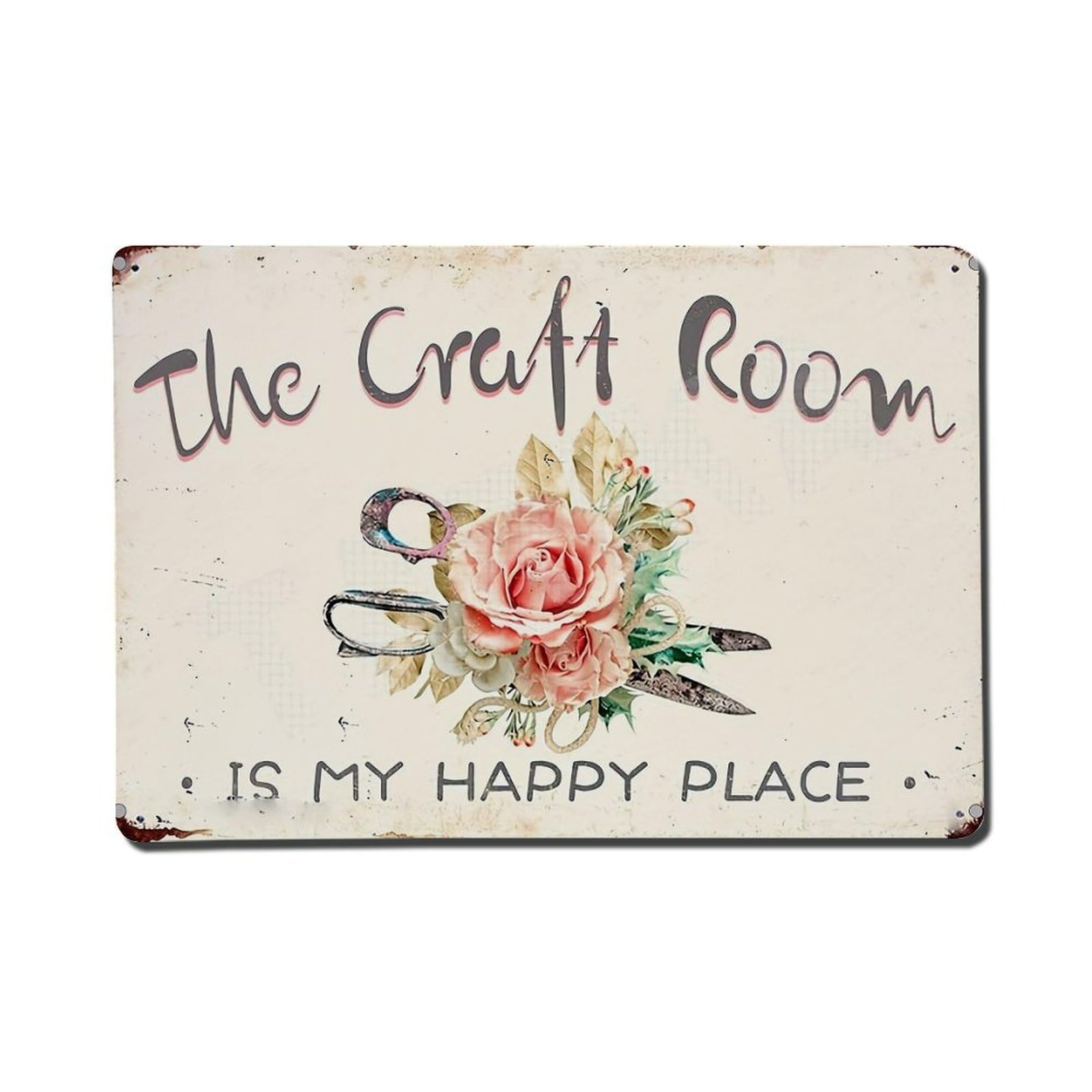 Jdfenggu Vintage The Craft Room Happy Place Retro Metal Tin Sign, Metal Poster For Bar, Home, Man Cave, Kitchen, Laundry Room Art Decor 8X12 Inch