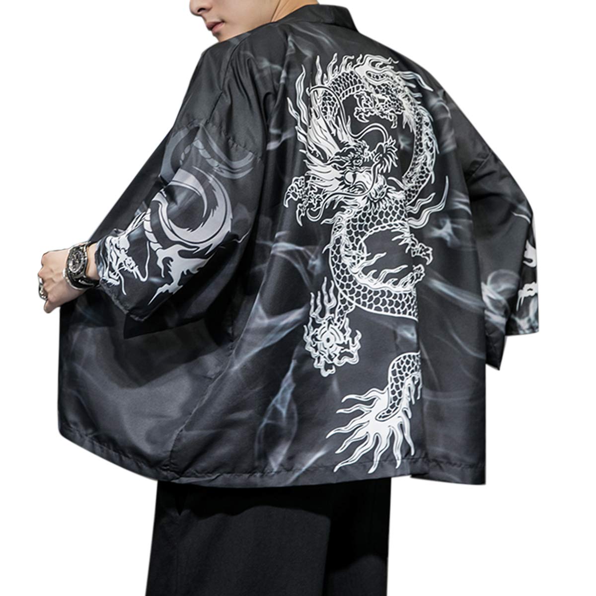 Seidarise Men's Dg Haori Jacket Kimono Cardigan Yukata Noragi Happi Coat, M