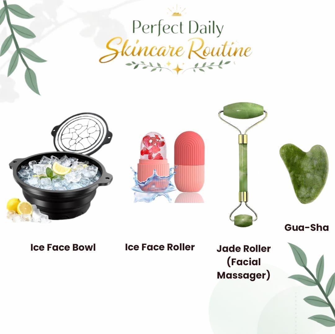 BLUE CRANE Ice Face Bowl Facial Icing Set with Ice Roller, Jade Roller & Gua Sha Tool – Silicone Ice Face Bath Bowl for Skin Tightening, Puffiness Relief, Pore Minimizing & Glowing Skin 2