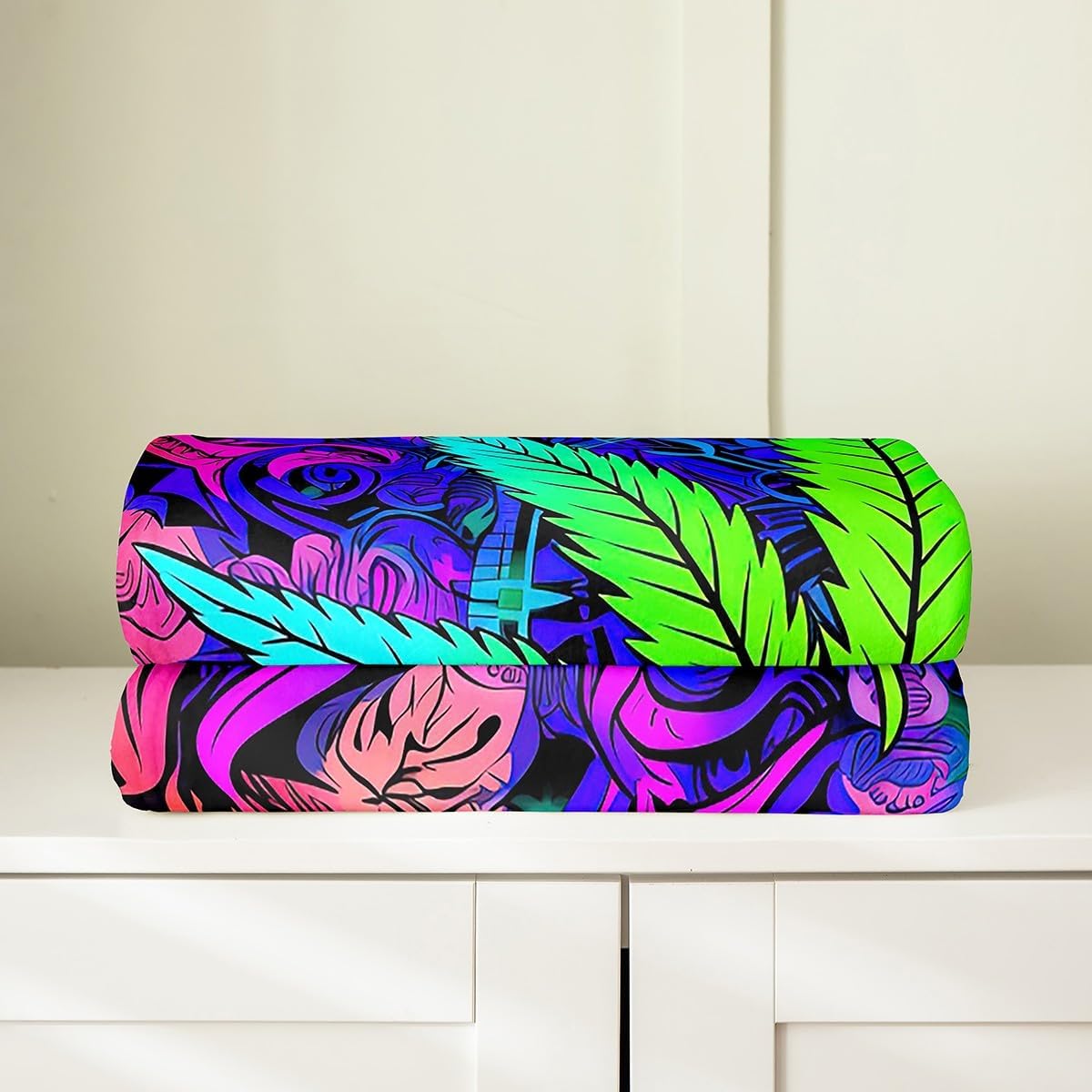 Erosebridal Leaf Blanket for Boys, Girls & Men - Queen Size Colorful Fleece Blanket with Boho Mandala Leaves Pattern Flannel Blanket