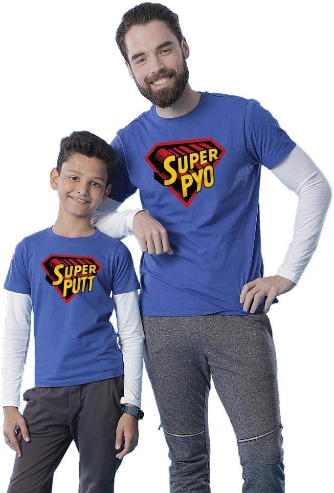 Bon Organik Super Pyo/Putt, Matching Tees for Dad and Son Printed Cotton T-Shirts for Dad and Son
