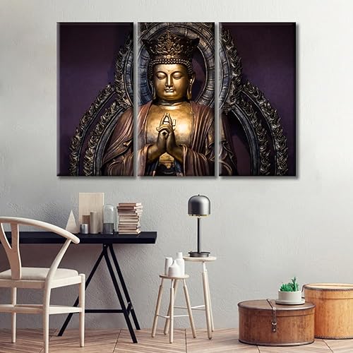 Vista 35 de TUMOVO Wall Art for Living Room Buddha Sculpture Flower Paintings Canvas Wall Art 3 Panel Wall Art Canvas Artwork Wall Decor Large Wall Decor Canvas