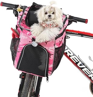 Dog Bike Basket Foldable Dog Bicycle Carrier Backpack Cat Backpack Carrier Breathable Pet Soft Carrier Bag Pink Camouflage
