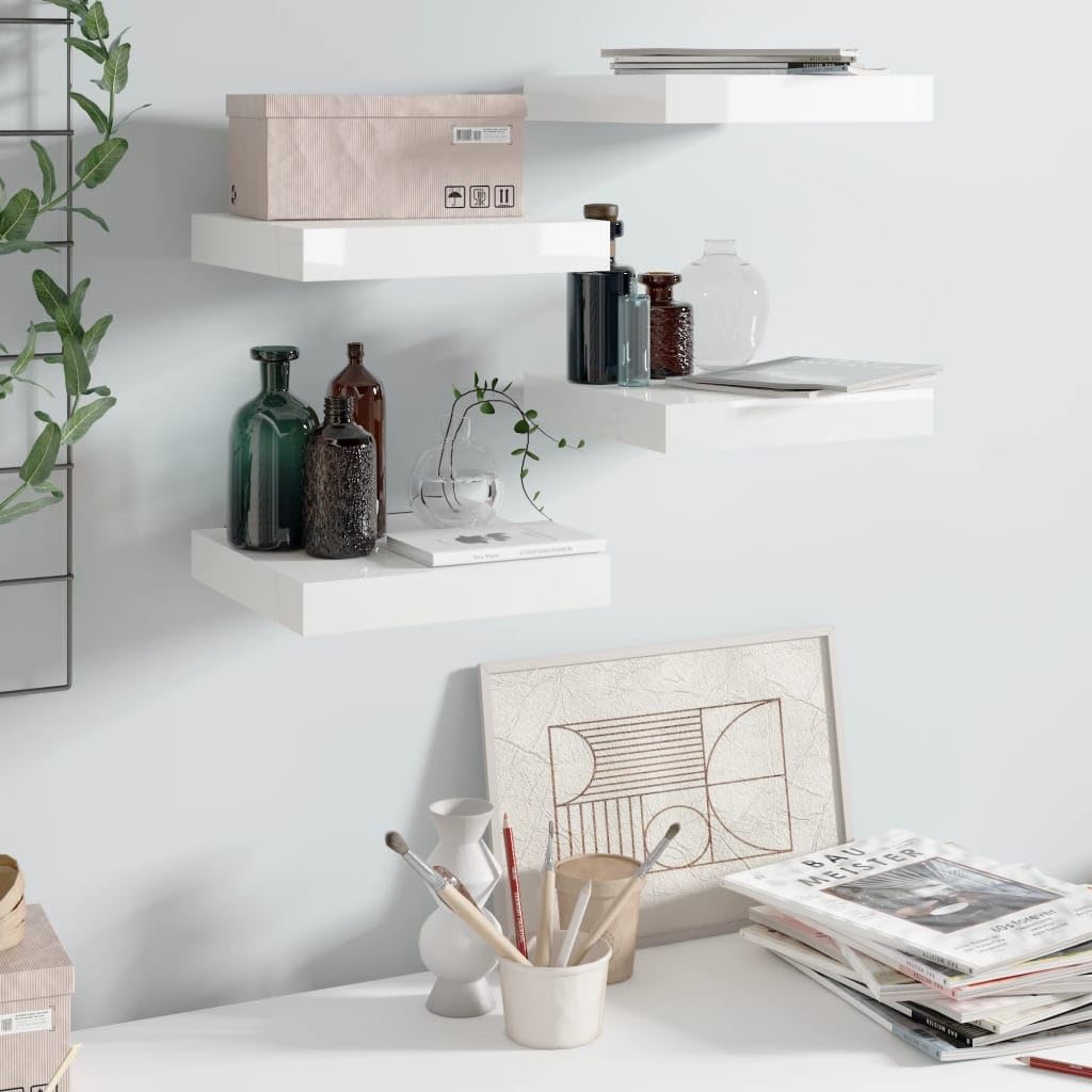 Étagère murale blanche flottante brillante lot de 4 meuble rangement